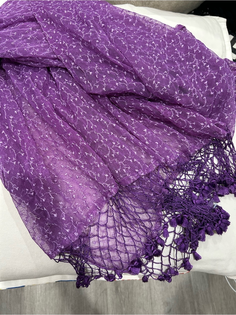 Purple Floral Lace-Trim Scarf - Women's Accessory